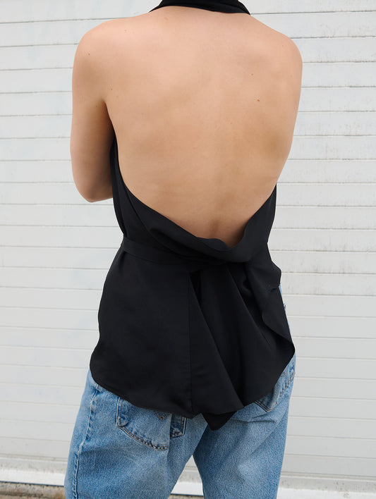 Halter in Black Crepe de Chine