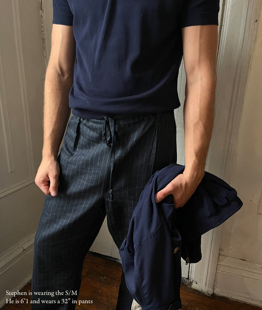 Drawstring Trouser in Linen & Wool Pinstripe Suiting