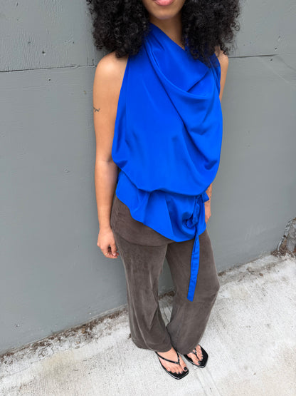 Halter in Cobalt Crepe de Chine