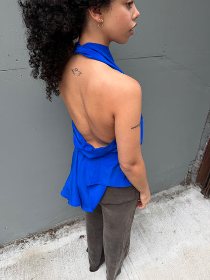 Halter in Cobalt Crepe de Chine