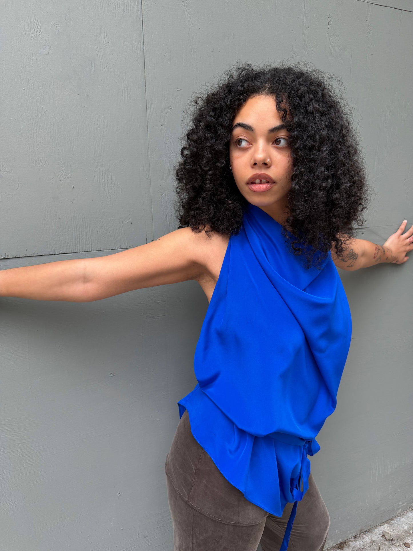 Halter in Cobalt Crepe de Chine