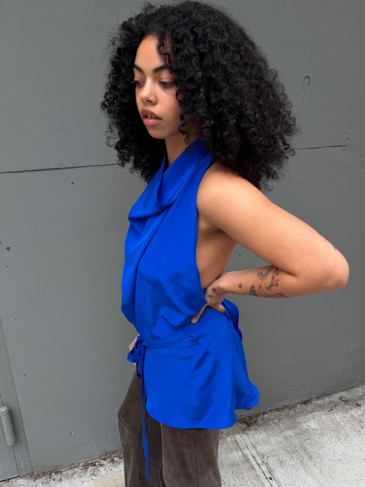 Halter in Cobalt Crepe de Chine