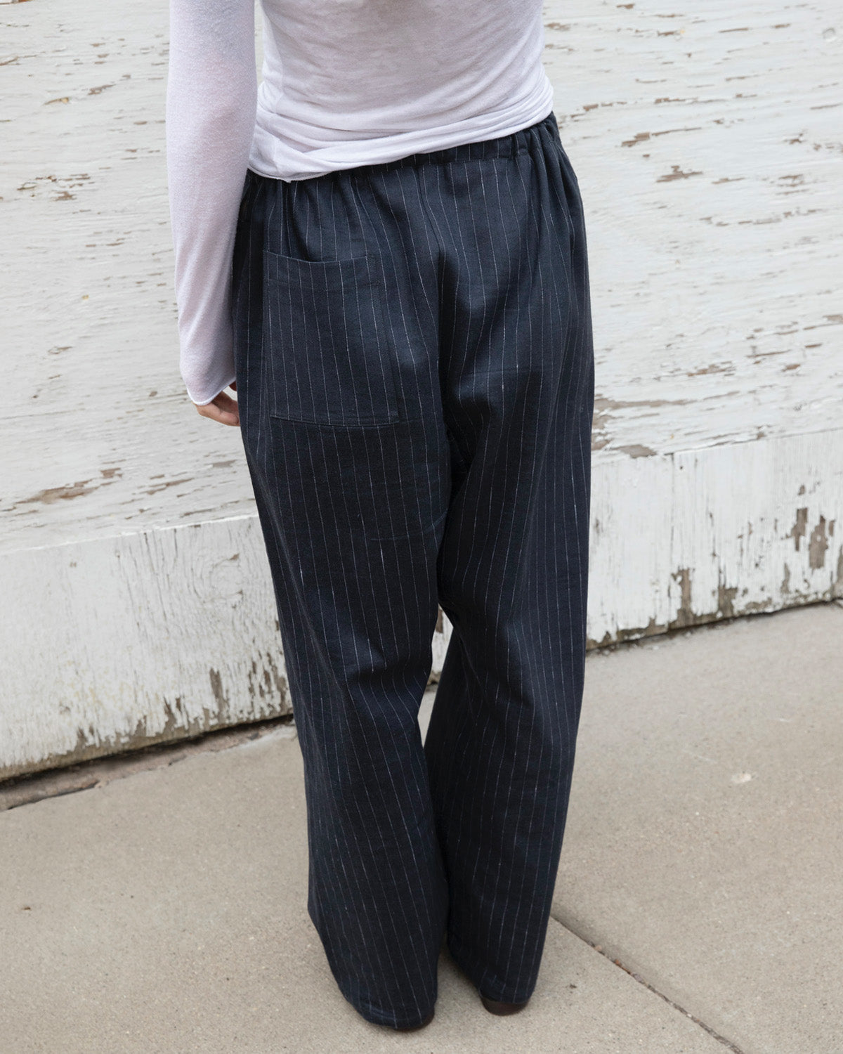 Drawstring Trouser in Linen & Wool Pinstripe Suiting