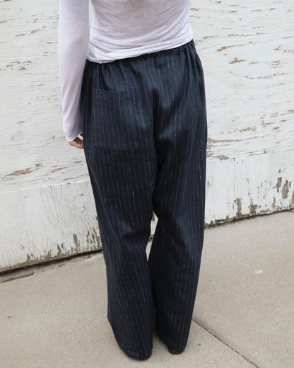 Drawstring Trouser in Linen & Wool Pinstripe Suiting