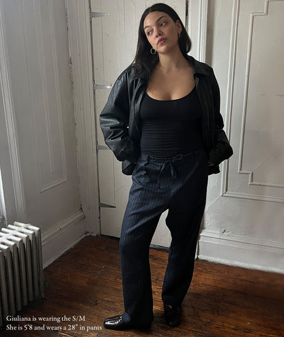 Drawstring Trouser in Linen & Wool Pinstripe Suiting