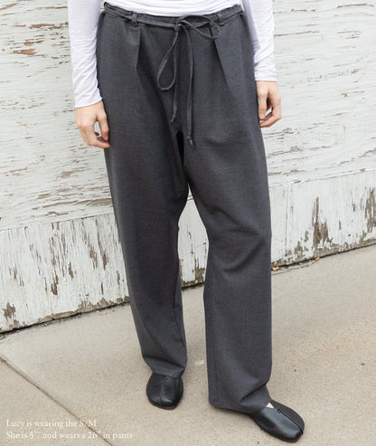Drawstring Trouser in Italian Grey Wool Suiting