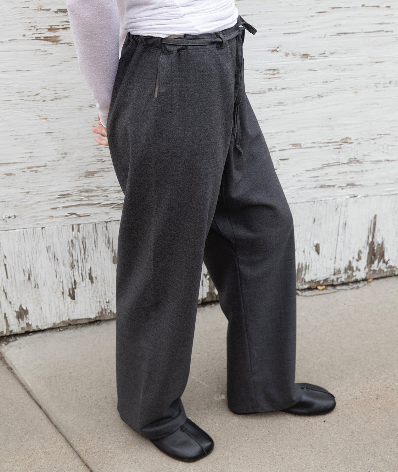 Drawstring Trouser in Italian Grey Wool Suiting
