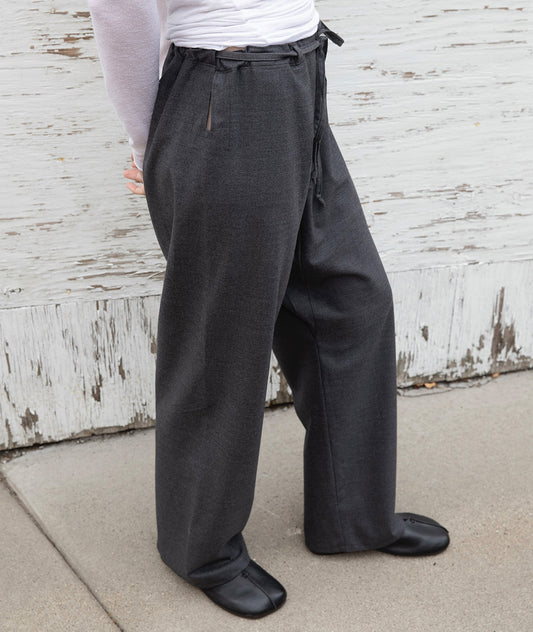 Drawstring Trouser in Italian Grey Wool Suiting